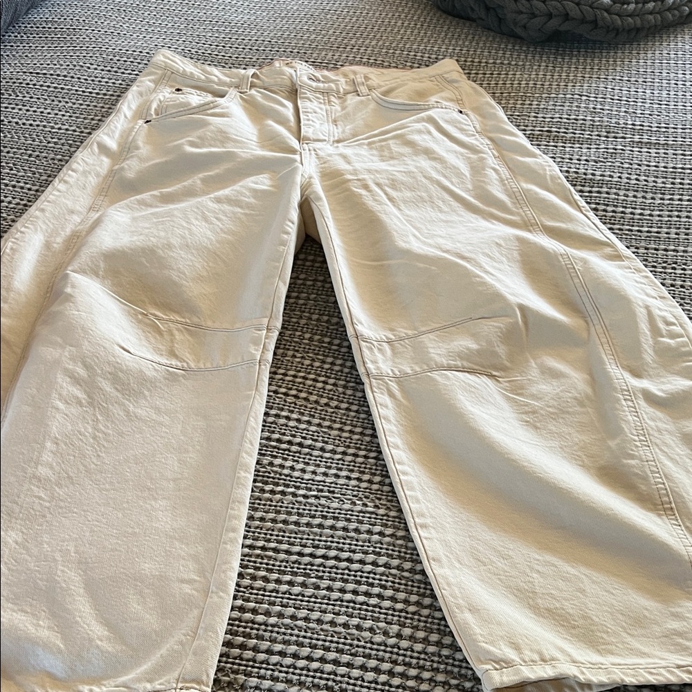 Cream Wide-Leg Utility Pants